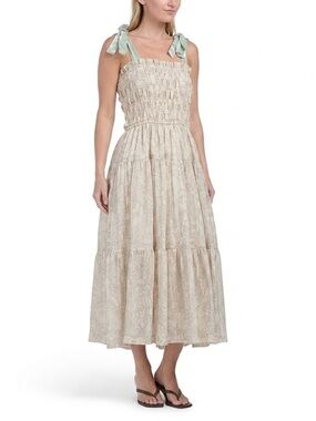 En Saison Cream Maxi Dress with Sage Tie Straps